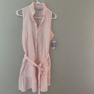 Madison Gray Mommy & Me Seersucker Pink Stripe Sleeveless Button Dress Medium